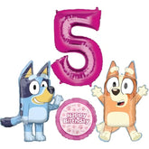 Bluey and Bingo Girl 5th Birthday Party Supplies Foil Balloon Bouquet Decorations