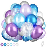 Frozen Party Balloons – 12" Blue, Purple, White & Silver with Snowflakes for Winter Decor