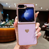 For Samsung Galaxy Z Flip 6 5G Case Women Girls Cute Bling Heart Design Plating Bumper Shockproof Slim Fit Soft Tpu Silicone Protective Cover For Samsung Galaxy Z Flip 5 5G Phone Case,Purple