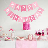 Pink Happy Birthday Banner Pre-Strung Hanging Sign for Women, Men, Girls, or Boys