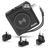 Pwr Travel Pro 5-In-1 Power Bank – 10,000Mah With Built-In Cables – 20W Usb-C + 15W Wireless Charging – Compact Portable Charger For Iphone & Android- Black