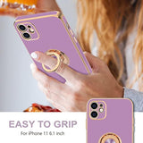 Luxury iPhone 11 Case with Rotatable Ring Stand and Magnetic Kickstand, Rose Gold Edge, Purple