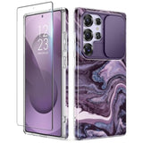 Quicksand marble Galaxy S25 Ultra case with slide camera cover & military protection.
