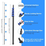 Carbon Fiber Christmas Light Pole Hanger Tool Tree, 4.7 To 24Ft Telescopic Extension Pole With Utility Hook For Holiday Light Installation, Multi Purpose Pole With Universal Thread Lightweight