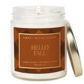 Hello Fall Candle, Autumn Scented Notes Of Cider, Cinnamon Cloves, & Nutmeg, 40+ Hour Burn Time, Non-Toxic Soy Wax Blend, Poured In The Usa, Cotton Wick, 9Oz Glass Jar With Gold Lid