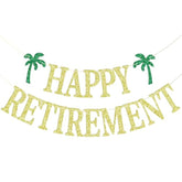 Gold Glittery Happy Retirement Banner, Official Retired Decor - Retirement Party Decorations Supplies