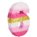 Pink & Gold Number 6 Pinata: 6th Birthday Party Decoration (16.5"x11")