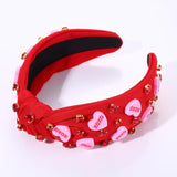 Valentine'S Day Heart Headbands For Women - Jeweled Beaded Knotted Headband Pink Red Rhinestone Wide Top Knot - Valentine'S Accessories Party Favors Gifts (Heart Headband 5)