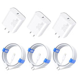 3-Pack 20W PD USB-C Wall Charger with 6.6Ft Lightning Cable for iPhone & iPad
