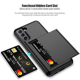 For Samsung S21 Case With Card Holder 5G 6.2 Inch Dual Layer Heavy Duty Protective For Galaxy S21 Case Hidden Card Slot Slim Wallet Case For Samsung S21(Black)