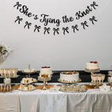 She'S Tying The Knot Banner & Black Bow Garland, Bow Bridal Shower Engagement Wedding Party Decorations For Women Black Glitter