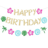 Hawaiian Moana Birthday Banner Party Decoration Glittery Gold For Happy Birthday Tropical Luau Summer Baby Shower Decor
