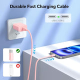 I Phone Charger Fast Charging, 3 Colors Usb C Wall Charger, 10Ft Fast Charging Cable + 20W Usb C Charger Block, Compatible With I Phone 15 16 17 Pro/Max/Plus - Blue Green Pink