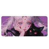 Cat Game Pink Mouse Pad Anime Girl Large Table Mat, 31.5X11.8 Inch Mouse Pad Extended Non-Slip Rubber Backed Keyboard Pad With Stitched Edges For Gaming|Home Office (Cat Girl1)