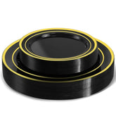 60 Pcs Black And Gold Plastic Plates, Disposable Party Black Plates Include 30 10 Inch Dinner Plate And 30 7 Inch Dessert Plate Perfect For Holiday, Birthday, Wedding & Party