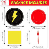 96Pcs Red Black Yellow Birthday Party Plates And Napkins For Cartoon Game Party Supplies Lightning Dessert Plates Cartoon Animated Parties Tableware Set For Kids 24 Guests Birthday Parties Decorations