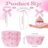 81 Pcs Pink Bow Cupcake Liners Set 50 Pink Bow Cupcake Liners And 31 Bowknot Ribbons Cake Toppers Coquette Birthday Cake Decorations For Bachelorette Bridal Baby Shower Birthday Wedding Party Supplies