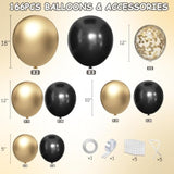 Black Gold Silver Balloon Garland Arch Kit with Confetti Party Decorations
