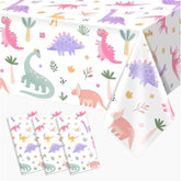 3Pc Pink Dino Tablecloth Set – Watercolor Dinosaur Birthday Party Décor (108×54")