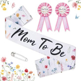 Wildflower Mom To Be Sash Baby Shower Decorations, Baby In Bloom Floral Mommy To Be Sash Dad Corsage Pin Set For Pregnant Mommy Dress Gift