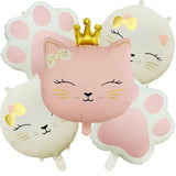 5Pcs Cat Foil Balloon Cat Paw Birthday Party Supplies Cute Crown Kitten Pet Cat Themed Birthday Party Baby Shower, Wedding Themed Party Decorations?Pink, Cream White?