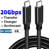 240W Usb 3.2 Gen 2X2 Display Monitor Link Data Transfer Video Cable For Lepow Z1 15.6 In, Innoview, Asus Zenscreen, Kyy, Cocopar, Arzopa, Aoc, Viewsonic Portable Monitor Hdr Outputt Charger Power Cord