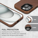 Compatible With Iphone 14 Leather Case Magsafe - Top Grain Vintage Crazy Horse Leather - Metal Buttons & Camera Bezel Bump - Slim Fit & Soft Feel - Premium Phone Cover (6.1-Inch) Retro Brown