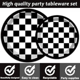 200 Pcs Checkered Flag Party Supplies Black And White Checkered Paper Plates Racing Car Party Plates Napkins Forks Disposable Black Plaid Tableware Set For Kids 50 Guests Birthday Decorations Supplies