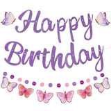 10pcs Purple Birthday Décor Set - Pre-Strung Butterfly Banner & Dot Garland