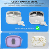 Transparent TPU Protective Cover with Carabiner for JBL Vibe Beam 2 Charging Case, Compatible with JBL Vibe 200TWS/JBL Vibe Beam/Beam 2 Lock Clip Case Cover Clear with Cleaner Kit