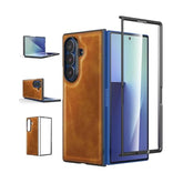 Case For Samsung Galaxy Z Fold 7, With Front Built-In Screen Protector, Pu Leather + Hard Pc Shell Ultra Thin Slim Durable Protective Phone Cover For Samsung Galaxy Z Fold7 5G 2025 (Yellow)