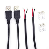 2Pcs 20Awg Usb Pigtail, 0.3M/1Ft Usb 2.0 Male Plug, 5V 5A Black Power Cable With Spring Wire Connector