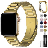 Metal Band Compatible With Apple Watch Bands 45Mm 44Mm 42Mm, Iwatch Band With Case For Apple Watch Series 9 8 7 6 5 4 3 2 1 Se3/2/1, Golden