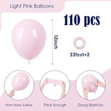 Pastel Pink Latex Balloons: 12" Party Decorations, 110pcs