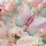 Baby In Bloom Balloon Decoration Kit With Backdrop, Pastel Spring Garden Tea Party Decor, Dusty Green Pink Purple Orange Blue Balloons With Rose Butterfly Star Foil & Pink Oh Baby Foil Balloon
