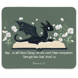 Bookish Cute Dragon Mouse Pad,Green Christmas Mouse Pad Desk Decor For Office,Sage Green Office Decor Desk Accessories For Laptop Gaming Stitched Edge Non-Slip Rubber Base,9.5X7.9 In