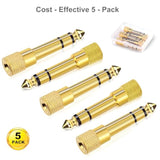 5-Pack 3.5Mm To 1/4" Adapter, Gold Plated Headphone Jack Adapters, 1/4" To 3.5Mm Adapter, Stereo Audio Headphone Adapters For Aux Cable, Headphones, Piano, Drums, Guitar Amplifier