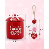 Candy Hearts Tiered Tray Decor Mini Ceramic Canister Valentine'S Day Red Decorative Jar Xoxo Slice February 14Th Love Candy Holder With Bowknot Home Kitchen Accessory Table Centerpiece Gift Set Of 1