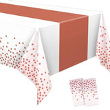 2 Pack Plastic Tablecloth For Rectangle Table Decorations - 108"X54" White Rose Gold Disposable Table Covers For Valentines Birthday Engagement Bachelorette Bridal Shower Anniversary Party