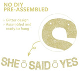 Glitter Champagne Gold She Said Yes Banner Pre-Strung Engagement Decorations Bridal Wedding Party Sign Garland Bachelorette Party Decor,No Diy