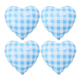 4Pcs 18" Blue Heart Checked Balloons Striped Plaid Heart Foil Balloons For Spring Party Decorations Picnic Party Decor Love Theme Birthday Party Wedding Baby Shower Versatile Party Decor