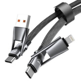 4 In 1 Multi Charging Cable, Pd 60W Fast Charging Usb C Multiple Charger Cord, Flat Braided With Hook & Loop Fastener Type C Charging Cords For Multiple Devices, Macbook/Iphone/Samsung-6.6Ft