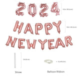 Rose Pink 3D Happy New Year 2024 Balloons Banner 16In Party Decor