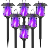 6 Pack Solar Flame Torch Lights Outdoor, Dual Use Flickering Purple Flame Garden Light, Hanging Lantern, Auto On/Off & Waterproof Halloween Lighting for Lawn Patio Yard Walkway Driveway