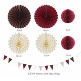 Burgundy Brown Beige Boho Party-Decorations - 20pcs Dusty Pink Fall Birthday Paper Lanterns Fans,Tissue Pom Poms,Honeycomb Balls,Autumn Wedding Bridal Shower Rustic Neutral Baby Decor