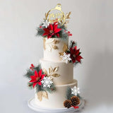 Merry Christmas Cake Topper with Pine Needles, Berries, and Flowers