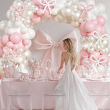 Coquette Birthday Decorations, 149 Pcs Pink And Pearl White Balloon Garland Arch Kit And Pink Bow For Girls Baby Shower Bridal Bachelorette Party Baby Shower