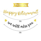 Pre-Strung Happy Retirement Banner, Black & Gold Glitter for Farewell Party Decorations