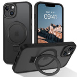 Magnetic For Iphone 14/Iphone 13 Case, Compatible With Magsafe With Magnetic Stand Ring Holder, Translucent Matte Back Tpu Bumper Military Grade Protective Case For Iphone 14/Iphone 13, Black