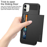 Compatible With Iphone 12 Case 5G Wallet Cover Credit Card Holder Slot Sliding Back Pocket Anti-Scratch Dual Layer Protective Compatible With Iphone 12 5G Black